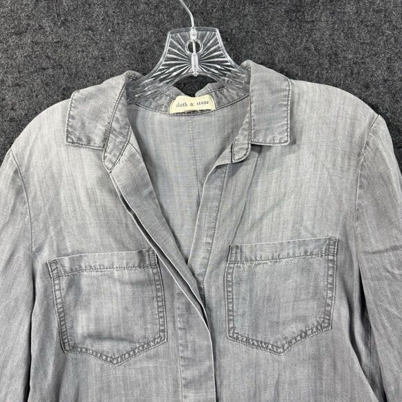 Cloth & Stone Blouse Women's Extra Small Gray Tencell Roll Tab Sleeve Button - Picture 2 of 7